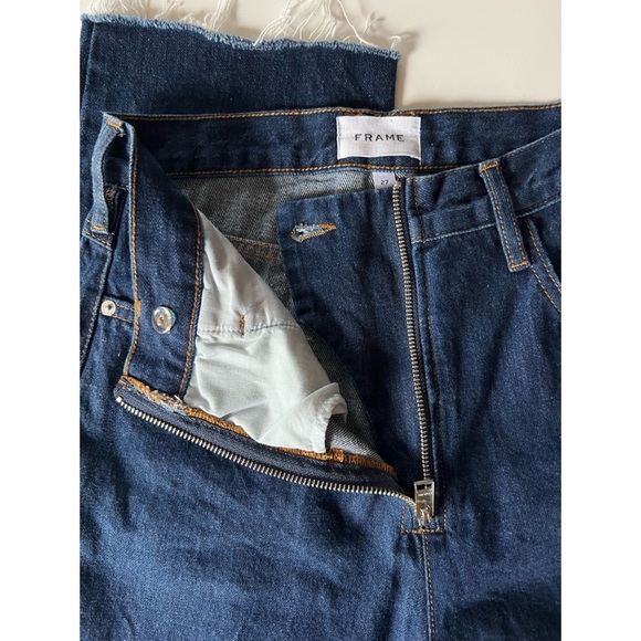 Frame Denim Le High & Tight Exposed Zipper Dark Blue Frayed Hem Jeans 27 - Picture 9 of 11